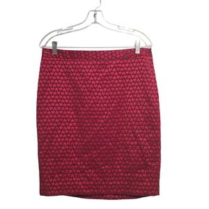 The Limited Red Heart Jacquard Pencil Skirt Size 10 Burgundy Side Zip Lined NEW